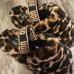 UGG Fuzzy Leopard Print Slippers